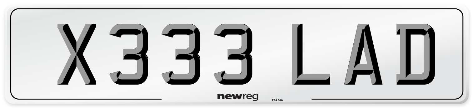 X333 LAD Number Plate from New Reg